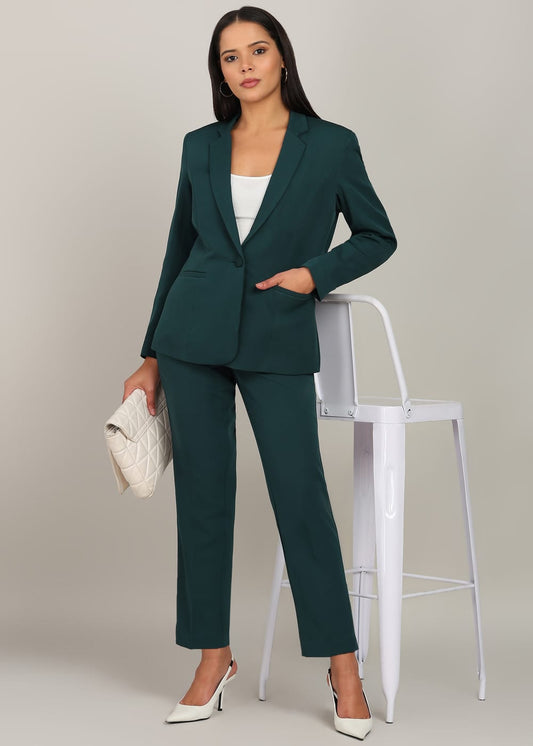 Women’s Timber Green Single-Breasted Formal Pantsuit