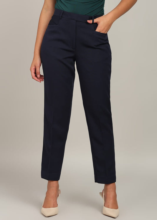 Women’s Navy Blue High-Waist Straight-Leg Formal Trousers