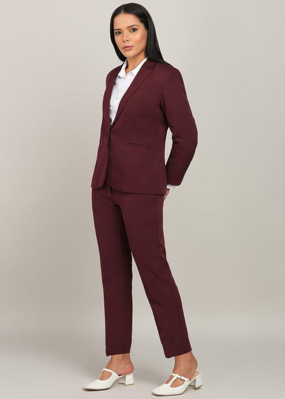Women’s Wine Single-Breasted Formal Pantsuit