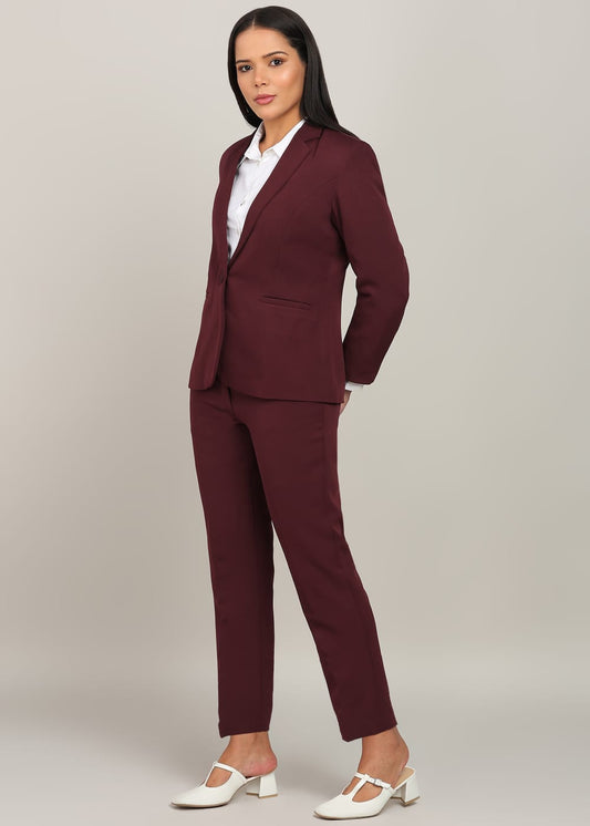 Women’s Wine Single-Breasted Formal Pantsuit