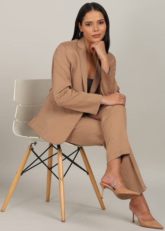 Women’s Beige Single-Breasted Formal Pantsuit